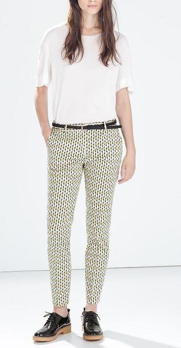 Fashion women's Elegant Geometric print pencil pants with belt cozy trouses zipper pockets pant casual slim pants