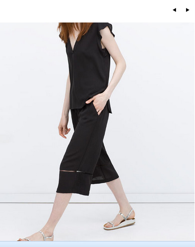 Fashion women's Elegant Lace Elastic Waist Tunic Drawstring pants Wide Leg cozy loose pockets casual brand black pants