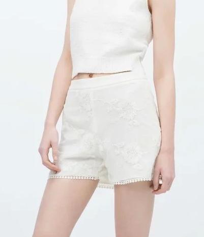 Fashion Womens Elegant Mesh Lace Embroidery vintage Zipper pocket causal brand design shorts