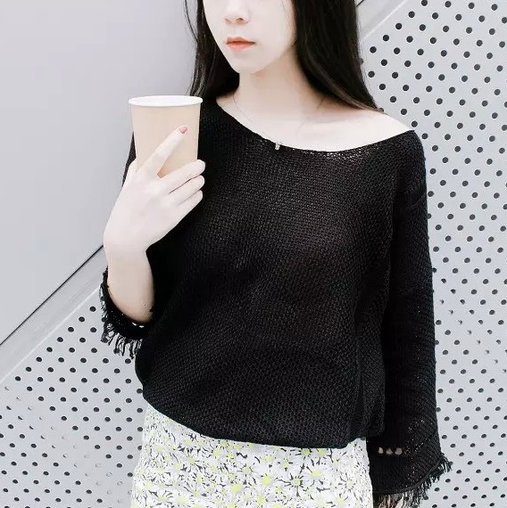 Korea Fashion women elegant tassel Pullover knitwear O neck Three Quarter Sleeve Casual Loose Sweaters