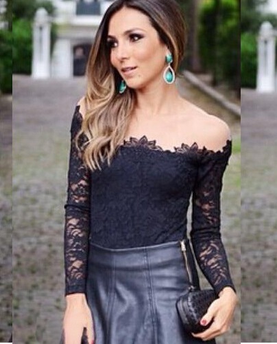 New Autumn Women Blouses Fashion Casual Lace Shirts Chiffon Blouses black Tops blusas femininas