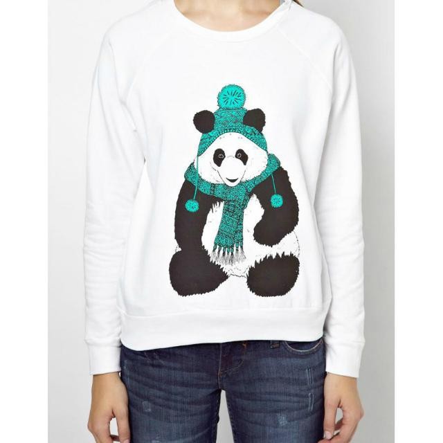 New Fashion Ladies' cute panda Pattern white sports pullover outwear Casual slim O-neck long Sleeve brand designer Tops