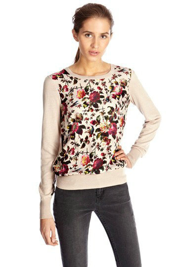 New Fashion Ladies' elegant Floral birds pattern thin pullover Casual Slim Sweatshirts O-neck knitwear brand Tops
