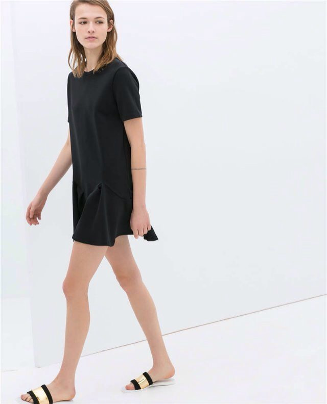 New Fashion Ladies' elegant soild mini dress office lady short sleeve ruffles o-neck slim design dress