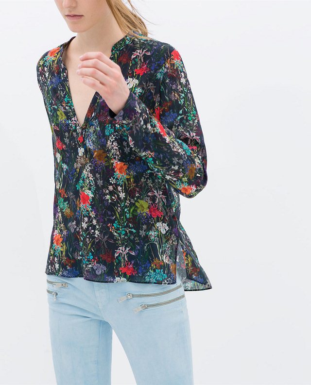 New Fashion Ladies' elegant Vintage floral print soft blouse shirt V neck long sleeve Shirt casual slim designer tops