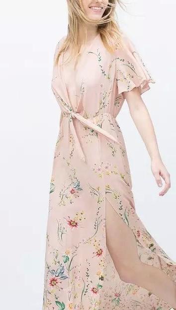 New Fashion Summer Elegant Women Pleated floral Print Elastic Waist Tunic Dresses Vintage V-neck Short Sleeve Casual Dress