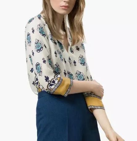 New Fashion Women floral Print V-Neck Blouses Satin Three Quarter Sleeve Shirts Casual Plus Size Tops