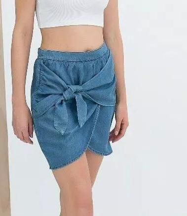 New Fashion Women Vintage Blue Denim Mini Skirts Bow Casual brand designer Plus Size Skirt