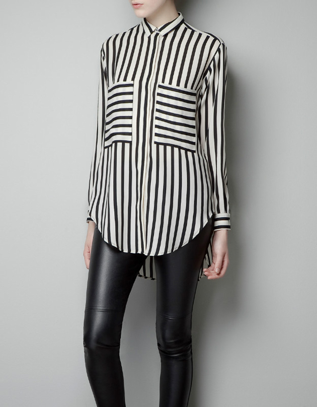 New fashion womens' OL classic beige black Striped blouse elegant quality casual loose shirt big pockets tops