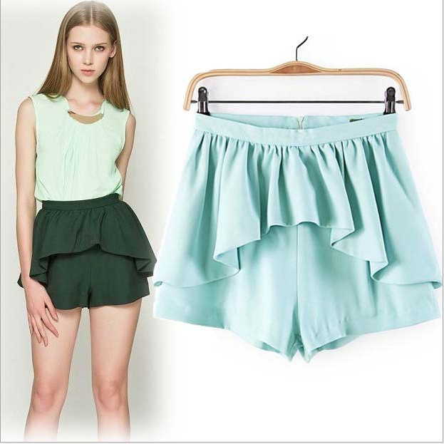 New Summer Fashion Ladies Blue ruffles sweet zipper high waist skirt shorts For Female casual Women office short mujer