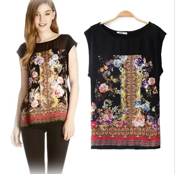 New summer Fashion Ladies' rose flower print tank O neck sleeveless Shirt casual slim brand designer tops