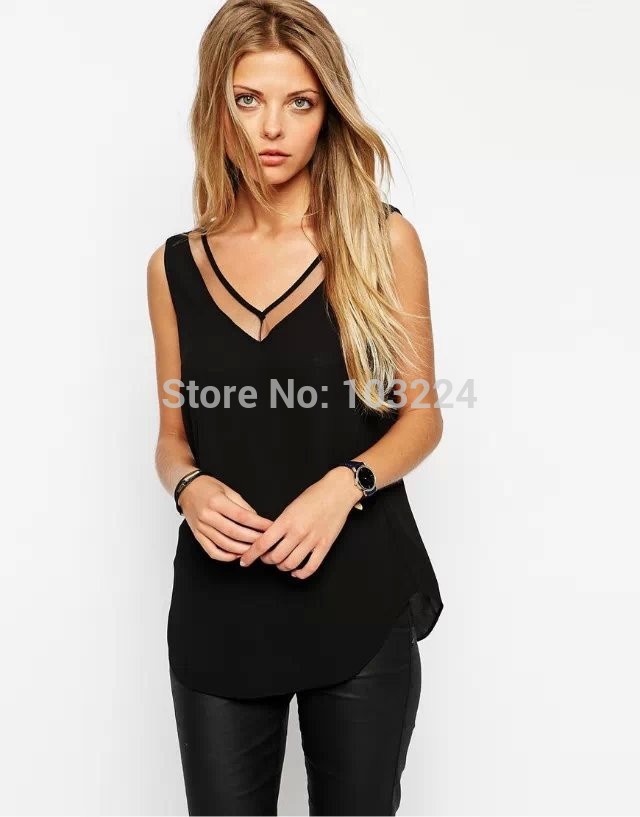 summer blouses shirts Fashion clothes for women elegant sexy V-neck sleeveless backless casual white tops Plus size Black
