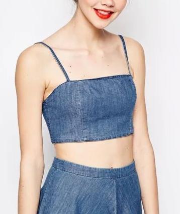 Summer Fashion women Denim blue Sexy spaghetti strap sleeveless Stretch short Tank Crop Tops