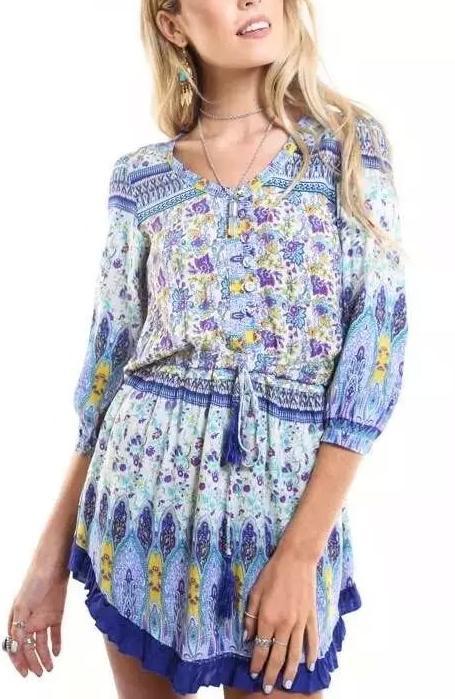 Summer Fashion Women Elegant floral Print Dresses O-neck Elastic Waist Tunic Drawstring Half sleeve Casual Plus Size dress