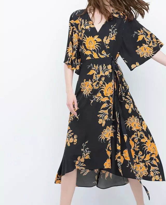 Wd9 Fashion Women Elegant Floral Print Drawstring Dresses Vintage V-neck Flare Half Sleeve Black Casual Brand Vestidos
