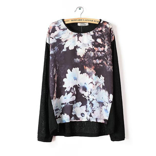 Women fashion elegant floral pattern black thin pullover knitwear Casual slim stylish long Sleeve knitted sweater 02DB08
