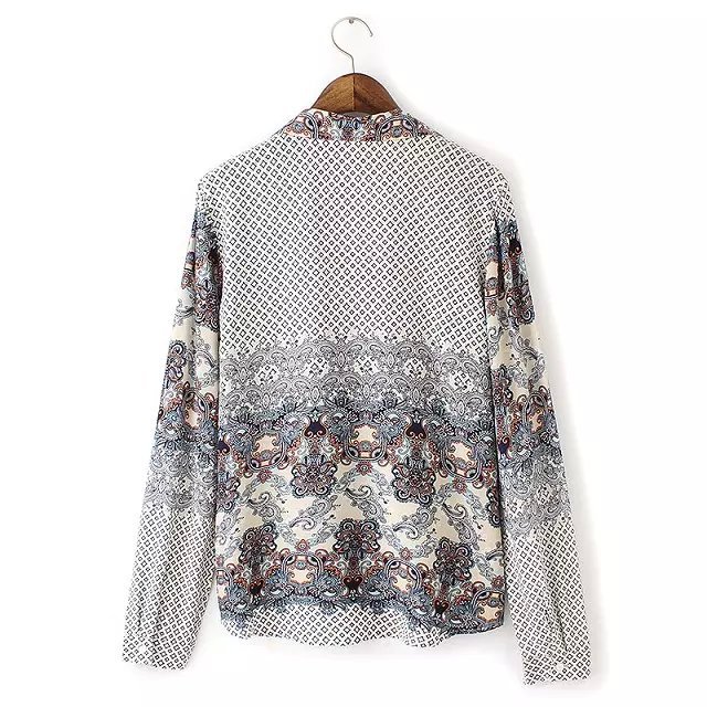 American Autumn Style Fashion Geometric Print blouse for women V neck vintage Long Sleeve casual loose Brand tops