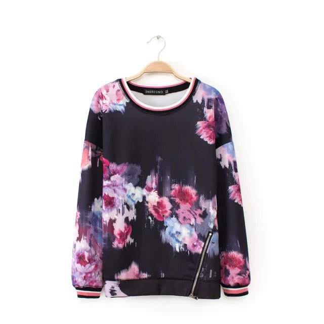 Autumn Korean style Fashion red Floral printed Zipper sport pullovers for women Casual long Sleeve sweatshirts brand Tops