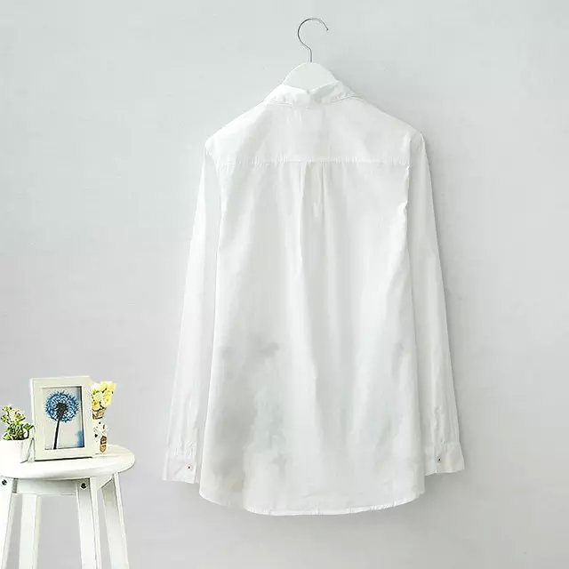 European Fashion women Floral Embroidered white Turn-down collar Long Sleeve Cotton Blouse Long Sleeve casual Brand tops
