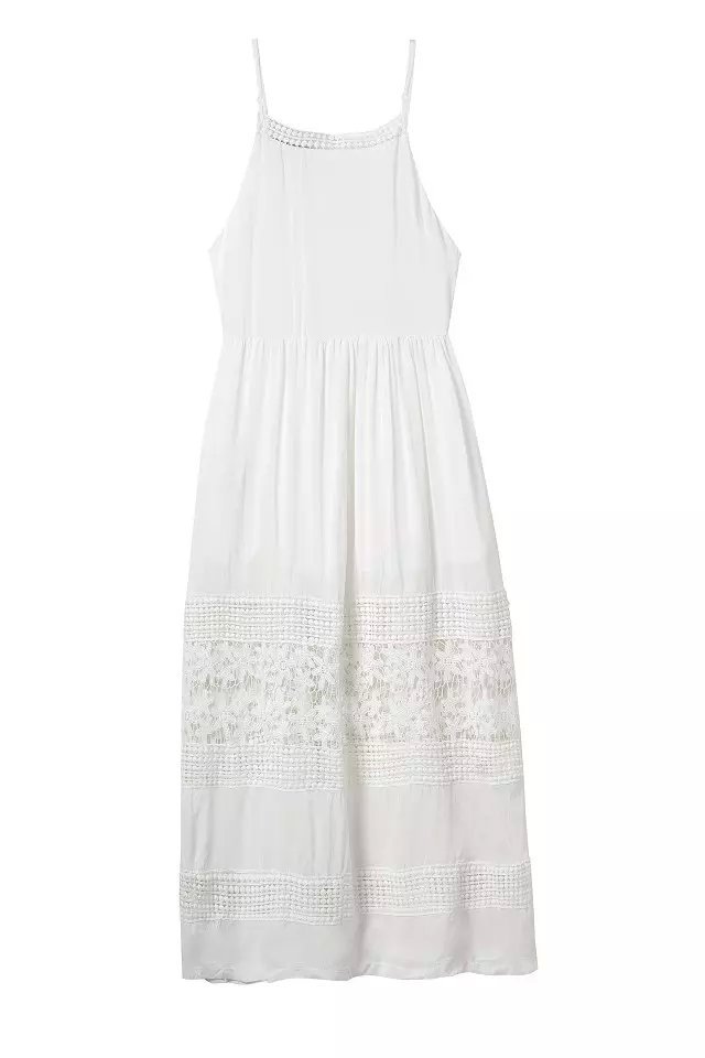 European Style Fashion Women white Lace spliced maxi long Dress Beach Wear sexy backless vintage Spaghetti Strap dress
