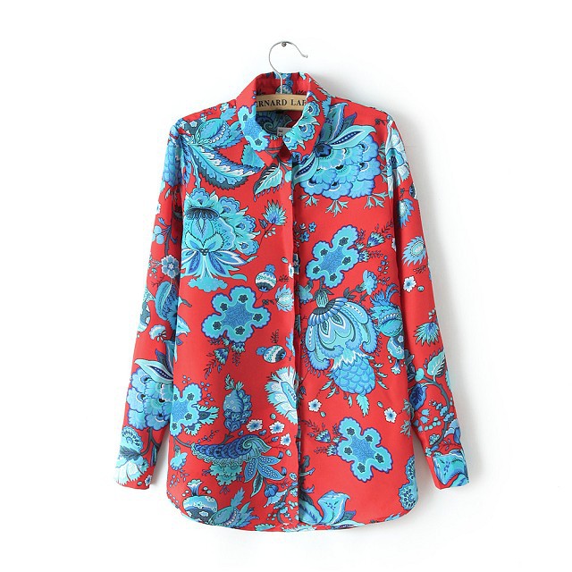 Fashion female work wear vintage floral print blouse long sleeve Shirts casual blusas top 01JH51