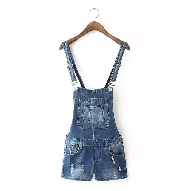 Fashion Ladies Denim blue School style button pockets Stretch Overalls causal brand designer Plus Size shorts