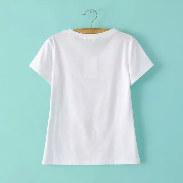 Fashion Ladies Elegant beading printed T shirt O Neck short sleeve Shirts Casual Brand Tops
