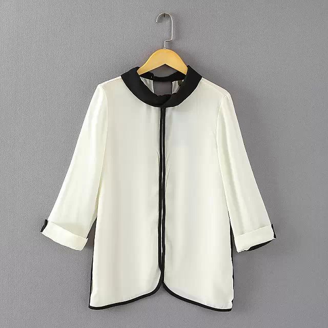 Fashion Ladies elegant Chiffon Backless blouses vintage Standing collar Three Quarter Sleeve shirts casual tops