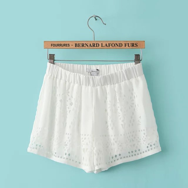 Fashion Ladies' Elegant Flower Hollow Out White shorts elastic waist shorts causal Slim brand shorts