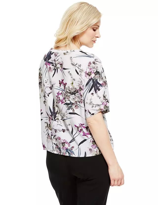 Fashion Ladies' elegant Leaf floral print blouse shirt O neck Short sleeve shirts casual slim brand tops
