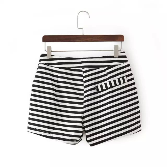 Fashion Ladies Elegant Linen Stripe casual Cozy zipper pocket brand designer shorts