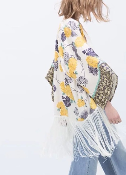 Fashion Ladies' Vintage Yellow flower print Phoenix Pattern tassels loose kimono coat jacket outwear casual tops