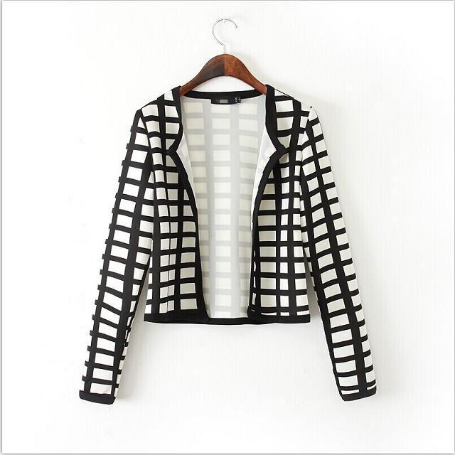 Fashion Lady classic plaid print short jacket coat long sleeve outwear non-button casual slim brand designer tops