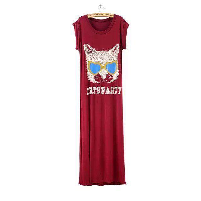 Fashion Summer Elegant Cat Print Cotton Long Sports Clothing Dresses Sleeveless casual brand street vestidos
