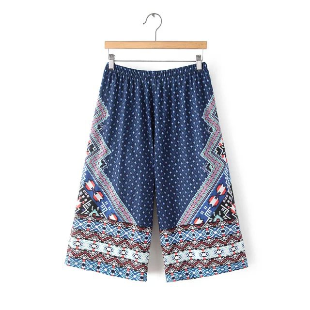 Fashion Summer Geometric Print Wide Leg Pants For Women Trousers Loose Casual Brand Capri Harem Pant