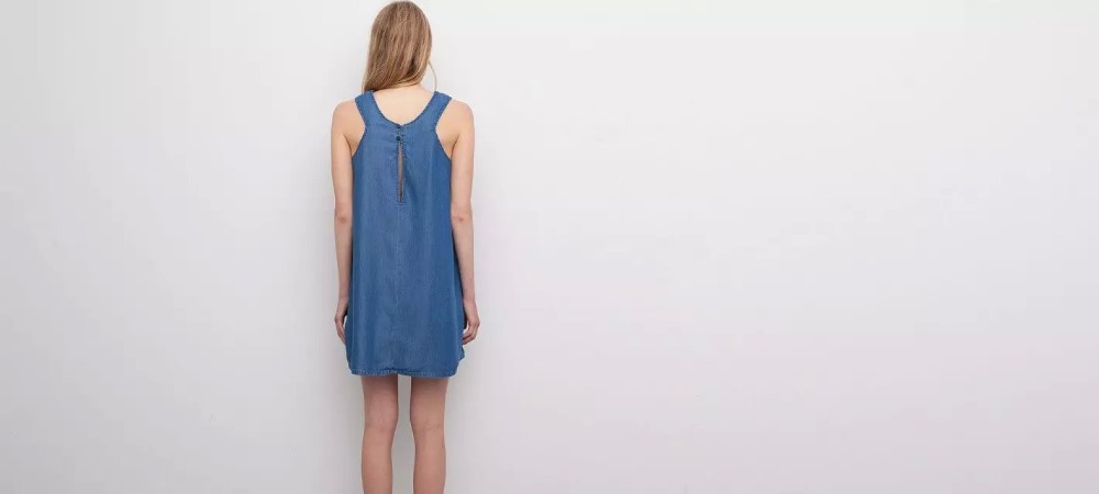 Fashion Summer Women Blue denim Straight Tank Dresses Vestidos femininos Backless sleeveless shift casual Holiday