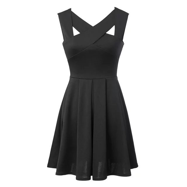Fashion Summer women Elegant Pleated Cross Spaghetti Strap V-neck Dress Backless Hollow out casual Sexy Party dresses