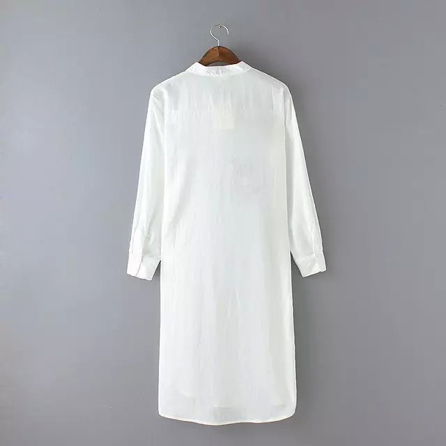 Fashion Women Animal embroidery Casual white Long Shirt Dress Long Sleeve Standing collar casual brand vestidos femininos