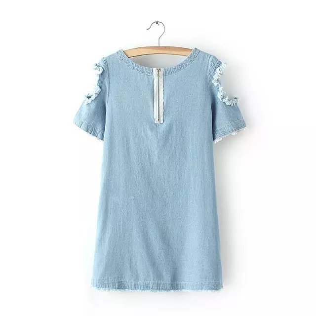 Fashion Women Elegant Denim blue Embroidery Off Shoulder Dress vintage O-neck short sleeve back zipper pocket casual dress