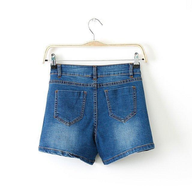 Fashion Women Elegant Denim Blue Stretch Jeans Zippers pockets casual Plus Size brand designer shorts