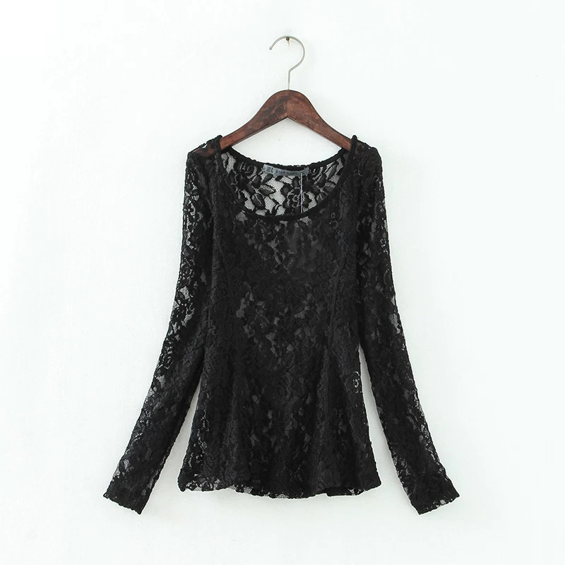 Fashion women Elegant lace Hollow out blouse shirt long sleeve O neck casual slim brand designer tops promoition