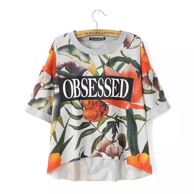 Fashion Women Elegant letter floral printed T-shirt O-neck short Sleeve Cozy shirts casual tops