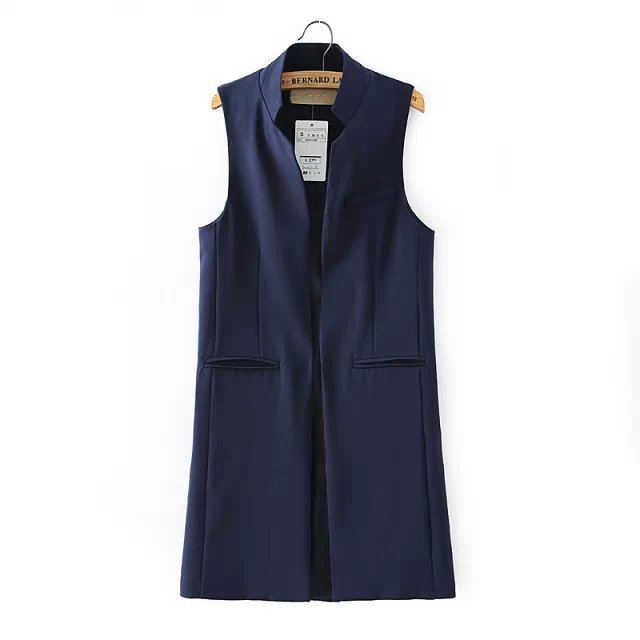 Fashion Women elegant long pocket vest coat sleeveless jacket Quality Vest outwear casual brand office lady Waistcoat