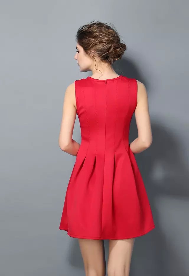 Fashion women Elegant O neck Zipper Sleeveless Ball Gown Dress causal slim brand designer dress