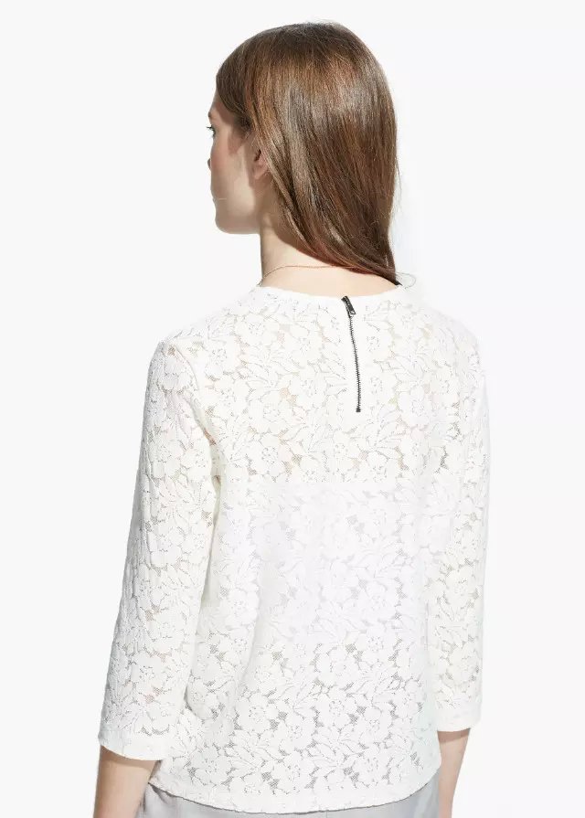 Fashion Women elegant see through floral lace white blouses vintage O neck three quarter sleeve shirts casual slim tops