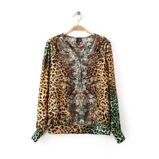 Fashion women Elegant sexy leopard print blouses vintage stylish V neck long sleeve OL shirts casual silm tops promotion