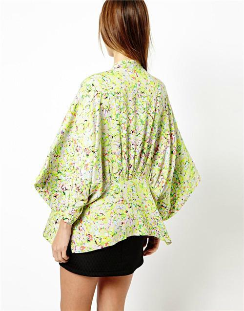 Fashion women elegant yellow floral print Kimono outwear loose vintage cape coat casual cardigan brand designer tops