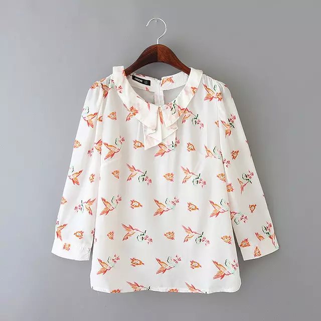 Fashion women vintage floral print blouses Peter pan collar three quarter sleeve shirts casual slim brand tops