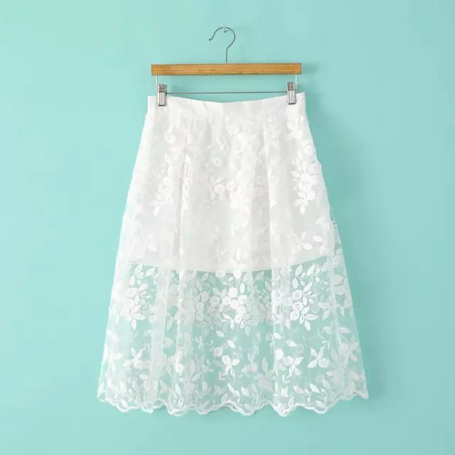 Fashion women vintage Organza Embroidery Mini white Skirt Zipper casual brand designer quality skirts