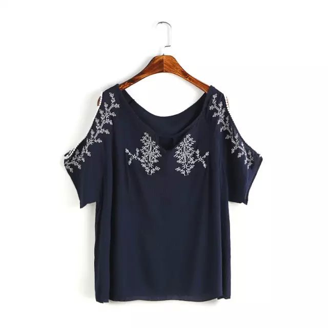 Fashion Womens Elegant cotton linen Floral embroidery Off Shoulder Short Sleeve blouse vintage shirts casual brand tops